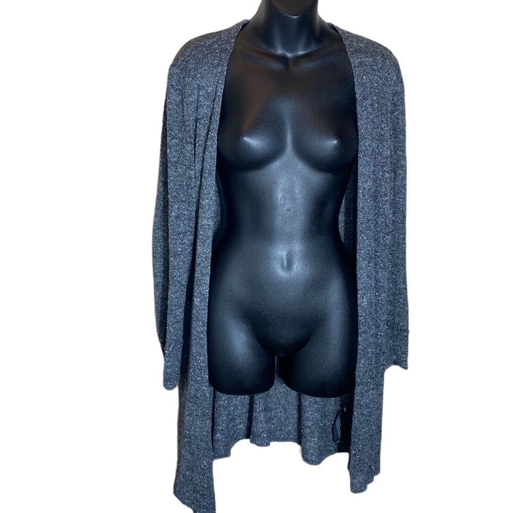 Eileen fisher grey/black knit linen/cotton‎ blend long line cardigan medium